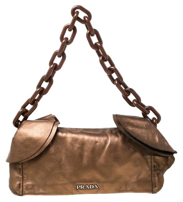 Prada Metallic Ruffle Brown Leather Shoulder Bag