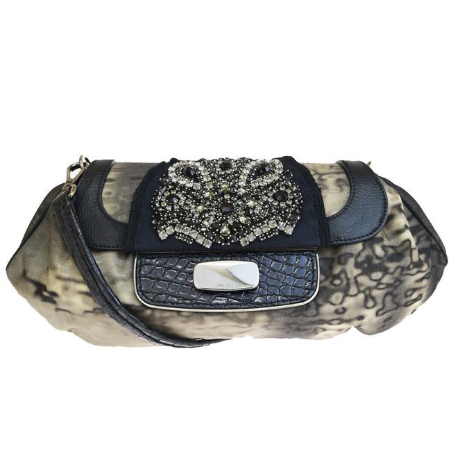 Prada Milano Black Nylon Embossing Leather Bijou Shoulder Bag