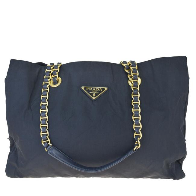 Prada Milano Chain Nylon Italy 09ew812 Black Leather Shoulder Bag