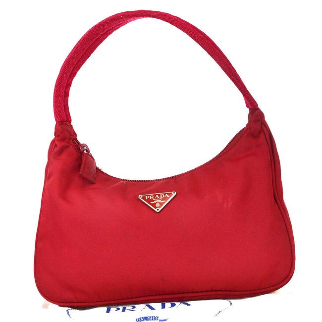 Prada Milano Hand Canvas Nylon Made In Italy 02ew398 Red Leather Shoulder Bag