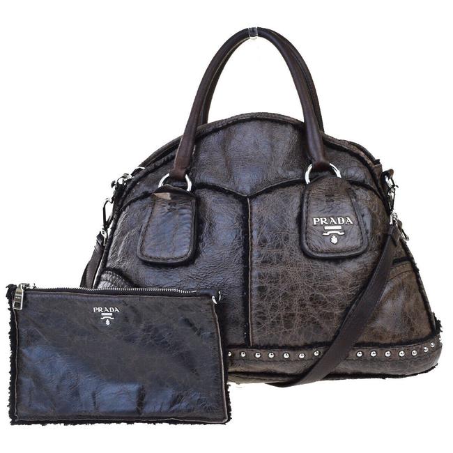 Prada Milano Hand Studded Brown Fur Leather Shoulder Bag