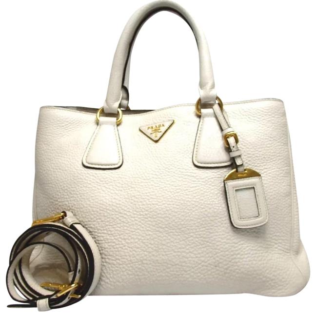 Prada Milano Logo and Handbag White Leather Shoulder Bag