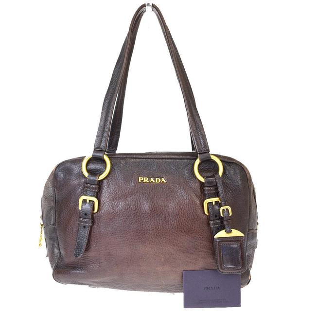 Prada Milano Logo In Italy Brown Leather Shoulder Bag