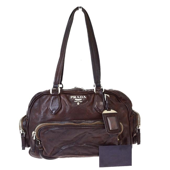 Prada Milano Logo Purse Brown Leather Shoulder Bag