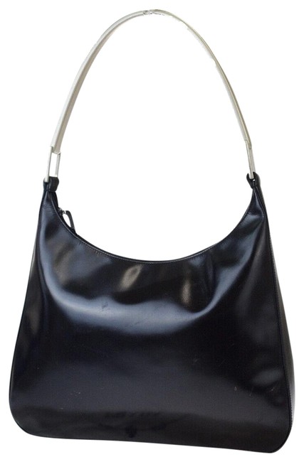 Prada Milano Metal In Italy 03ex223 Black Leather Shoulder Bag