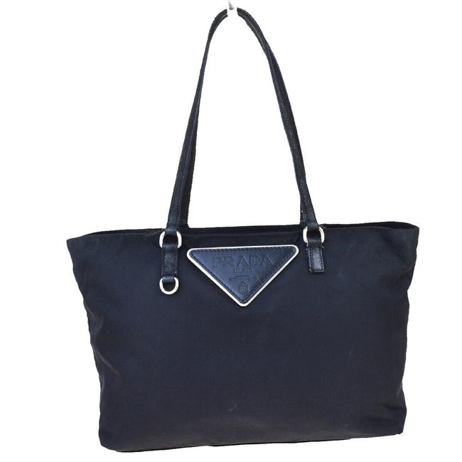 Prada Milano Nylon In Italy 08et891 Black Leather Shoulder Bag