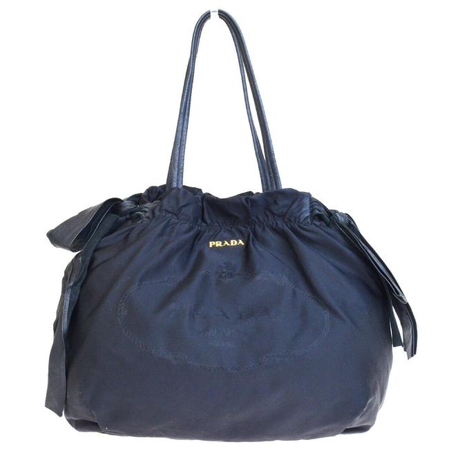 Prada Milano Ribbon Black Nylon Leather Shoulder Bag