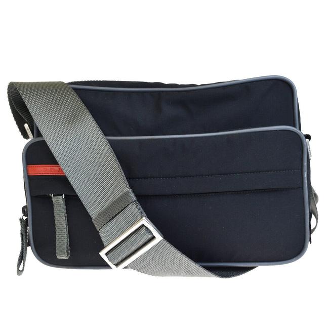 Prada Milano Sports Logos Leather Italy Black Nylon Shoulder Bag
