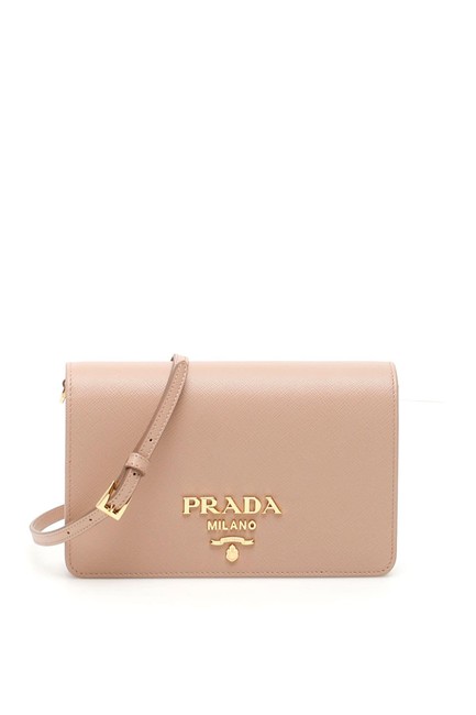 Prada Mini Cr Saffiano Beige Leather Shoulder Bag