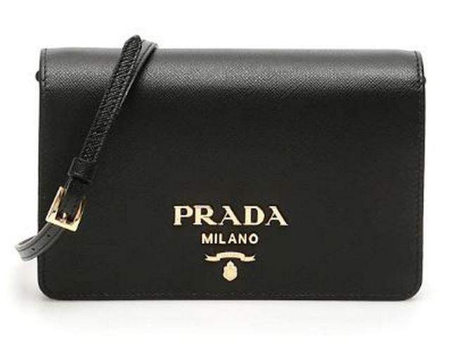 Prada Mini Cr Saffiano Black Leather Shoulder Bag