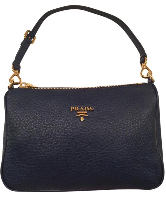 Prada Hobo Mini Dano Dark Blue Calfskin Leather Shoulder Bag