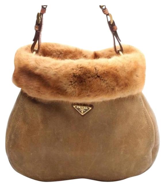 Prada Mink Fur Crocodile Skin Leather Shoulder Bag