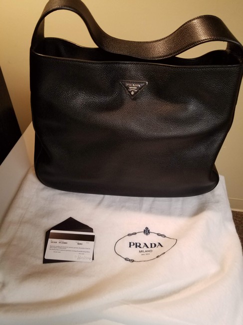 Prada Model 1bc028 Black Vitello Daino Shoulder Bag