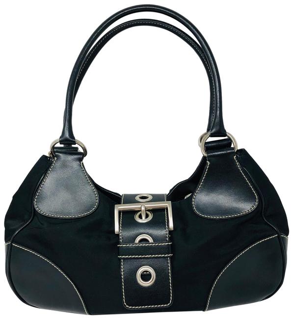 Prada Monogram Interior Lining Black Nylon Leather Shoulder Bag