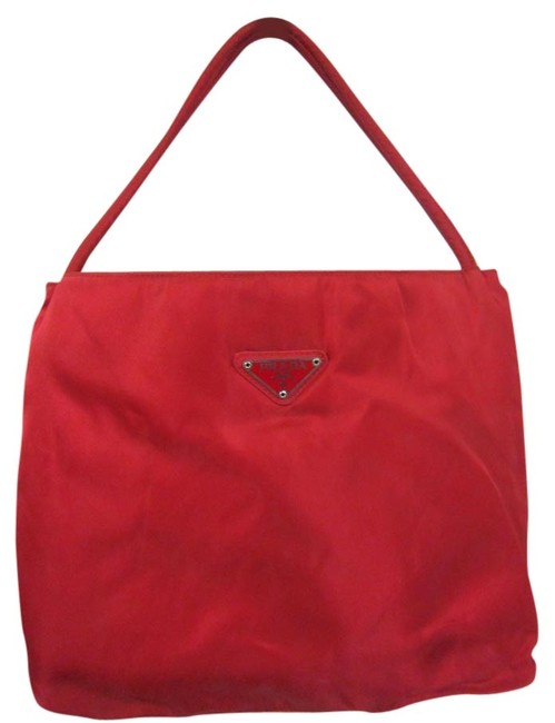 Prada Monogrammed Italy Red Microfiber Nylon Fabric Shoulder Bag