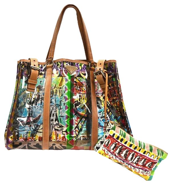 Prada Multi Color Clear Tote Plastic  Leather Shoulder Bag