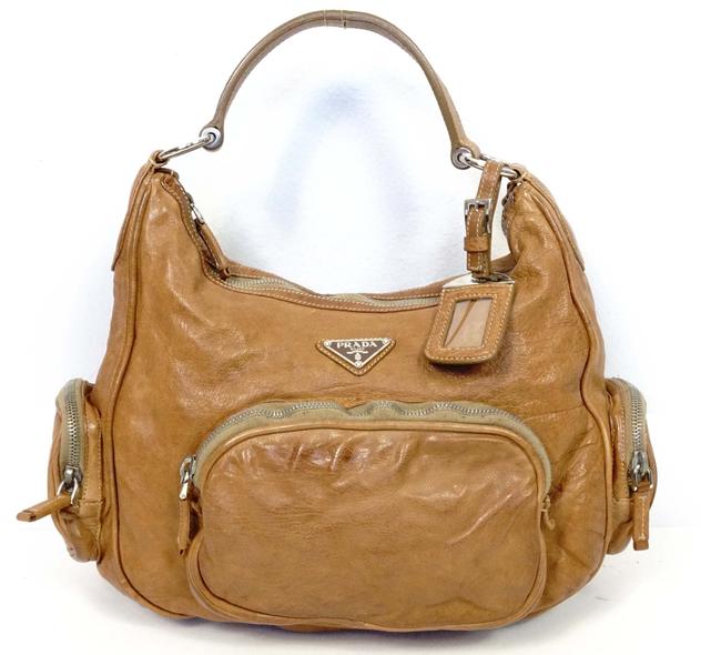 Prada Multi Pocket Purse Handbag Brown Leather Shoulder Bag