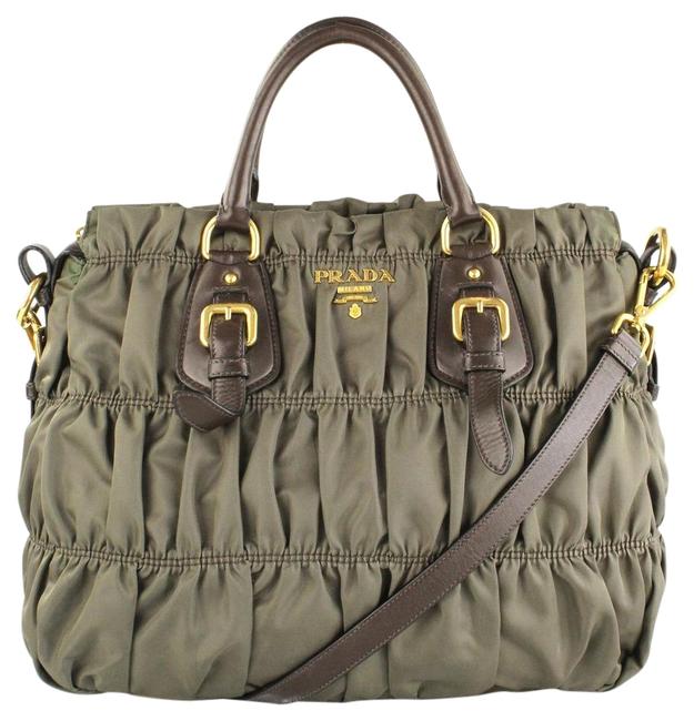 Prada Nappa Gaufre Convertible Olive Nylon Shoulder Bag