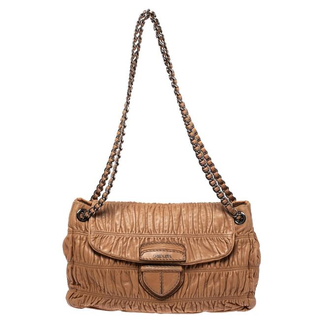 Prada Nappa Gaufre Flap Brown Leather Shoulder Bag
