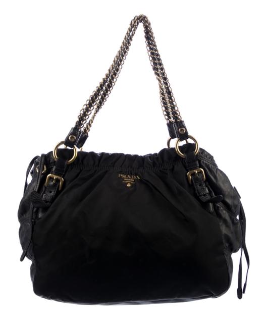 Prada Nappa trimmed Tessuto Black Nylon Shoulder Bag