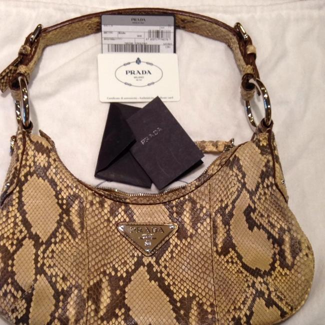 Prada Natural Snakeskin Brown Nude and Tan Shoulder Bag