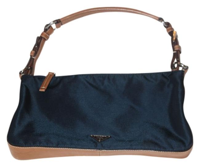 Prada Navy Vinyl and Leather Shoulder Bag