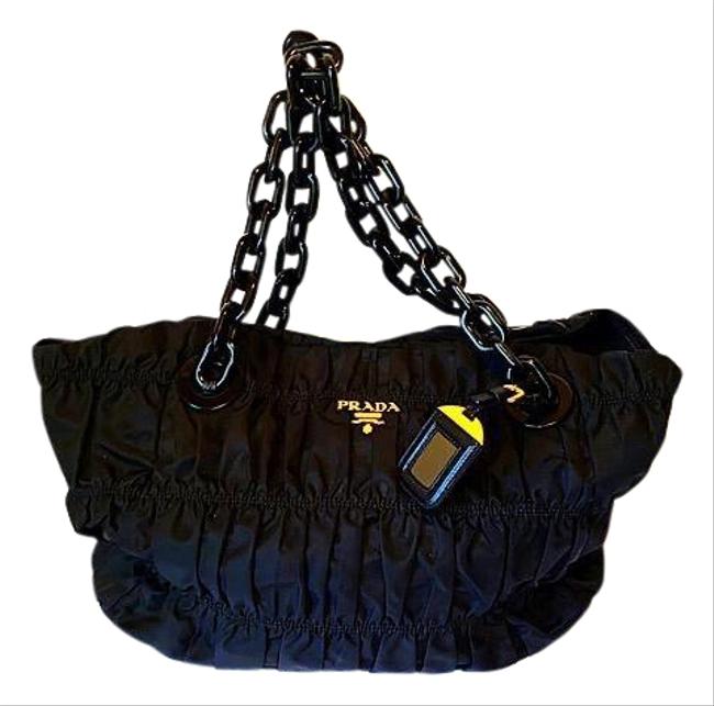 Prada Nero Tessuto Nylon Gaufre with Resin Chain Straps Shoulder Bag