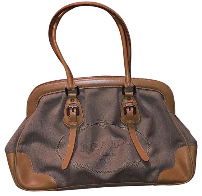 Prada Neutral Canvas Leather Shoulder Bag