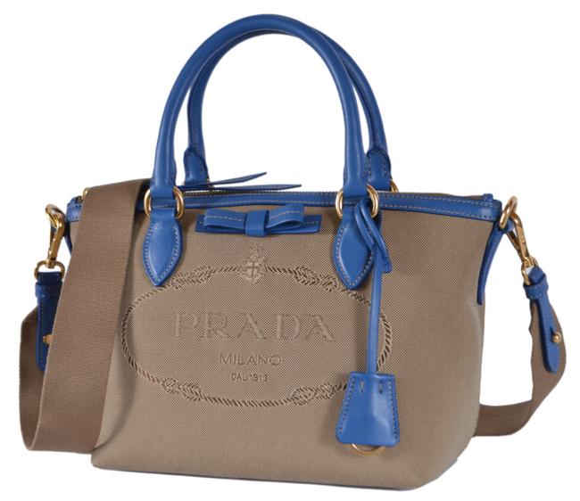 Prada New Borsa A Bowtie Handbag Brown and Blue Canvas Leather Shoulder Bag