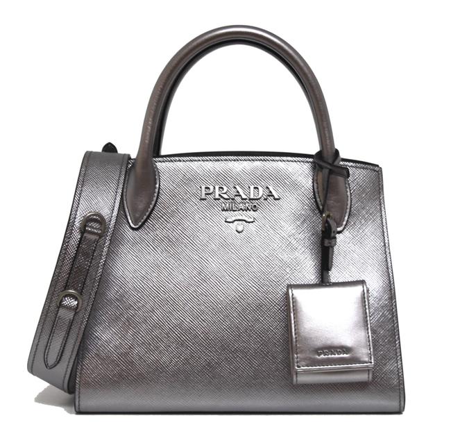 Prada New Dk Small Monochrome Saffiano City Silver Leather Shoulder Bag