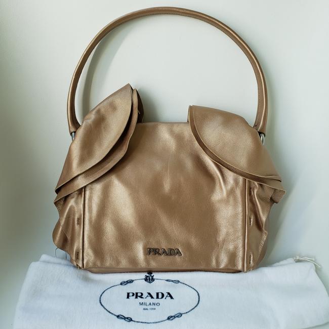Prada New Nappa Ruffled Beige Mordor Gold Leather Shoulder Bag