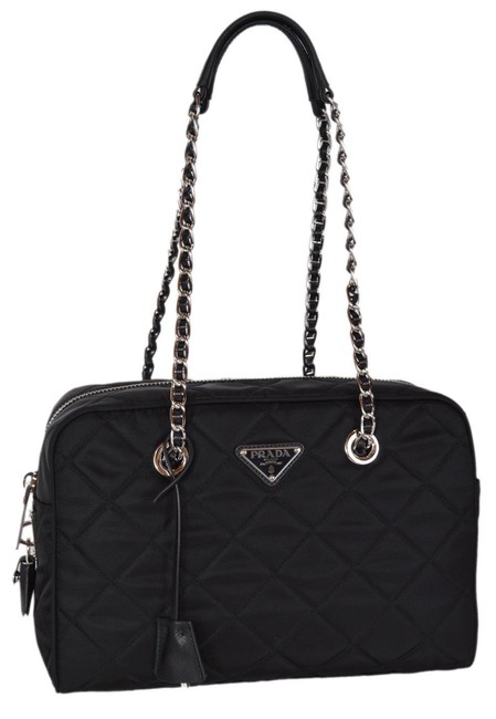 Prada New Quilted Tessuto Impuntu Chain Strap Shoul Black Nylon Shoulder Bag