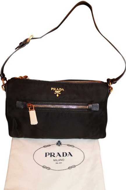 Prada New Small Pochette Handbag Black Nylon and Leather Shoulder Bag
