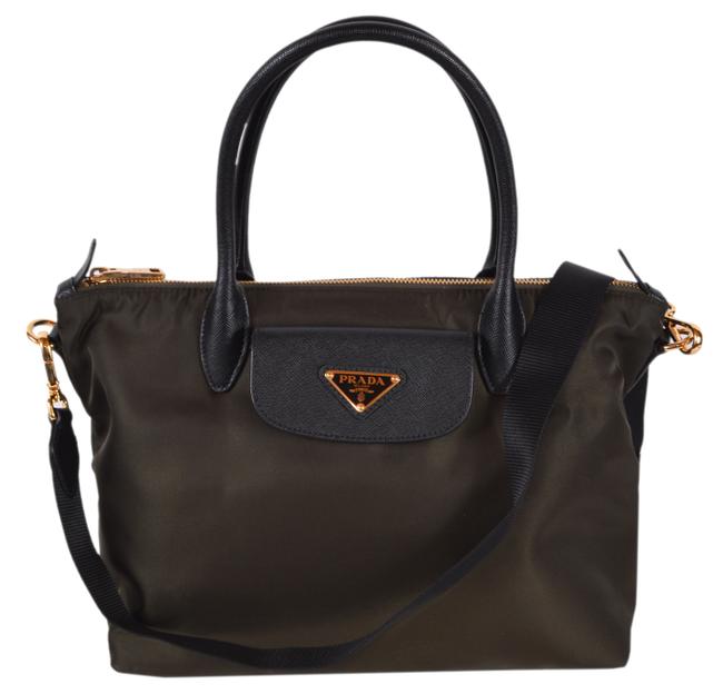 Prada New Tessuto Borsa Convertible Zip Top Handbag Green Nylon Shoulder Bag