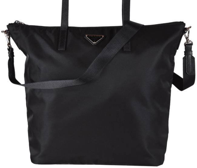 Prada New Tessuto Large Zip Top Purse Black Nylon Shoulder Bag