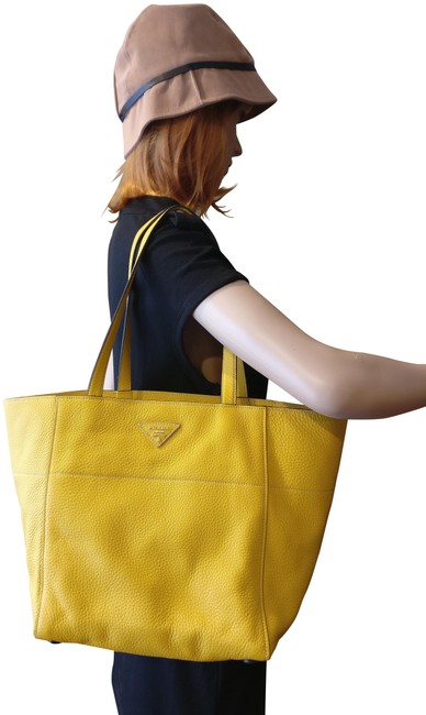 Prada Vitello Daino New Tote Yellow Leather Shoulder Bag