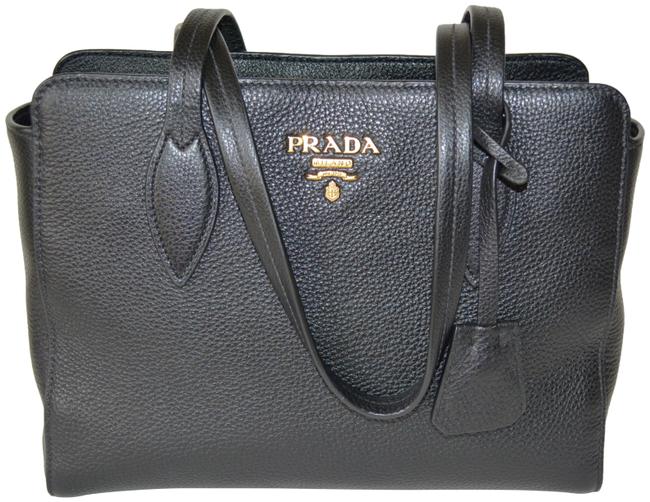 Prada New Vitello Fhenix Womens Tote Purse Black Leather Shoulder Bag