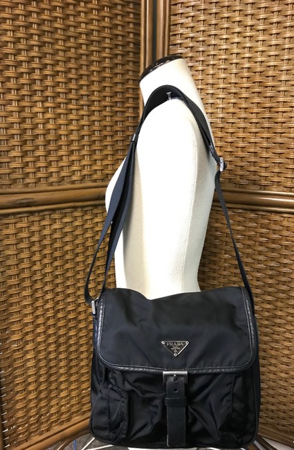 Prada Messenger Nylon  Leather Black Canvas Shoulder Bag