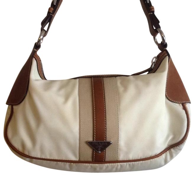 Prada Nylon and Leather Ivory Nylon leather Shoulder Bag