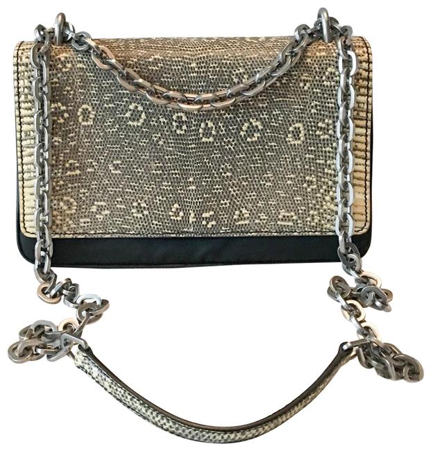 Prada Flap Nylon Chain Black Lizard Shoulder Bag