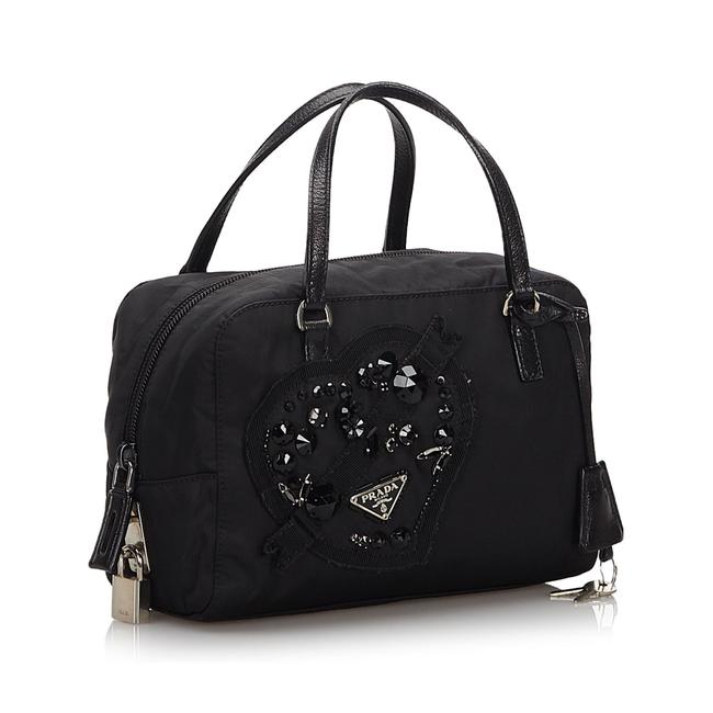 Prada Nylon Handbag Black Leather Shoulder Bag