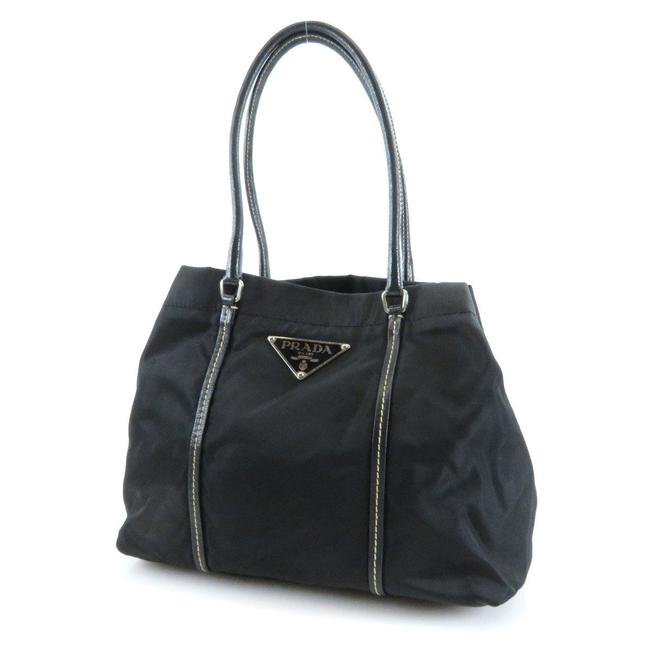 Prada Nylon Handbag with Logo Tote Black Shoulder Bag