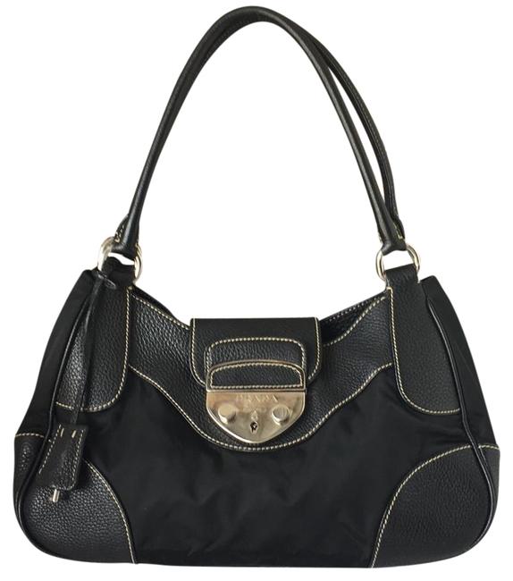 Prada Nylon Leather Flap Black Shoulder Bag