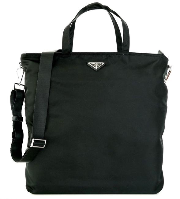Prada Nylon Tote Shopping Bn2894 NeroBlack Canvas and Leather Shoulder Bag