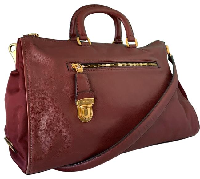Prada Nylon Wine Top Handle Leather Shoulder Bag