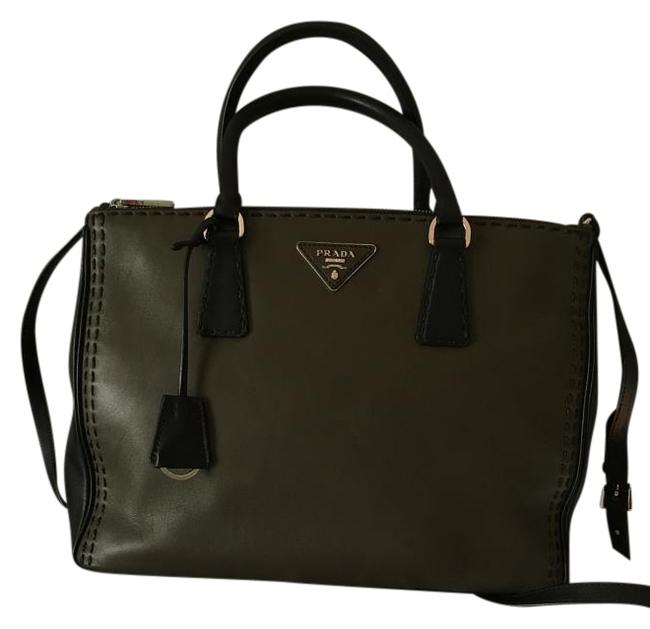 Prada Olive Green  Black Leather Shoulder Bag