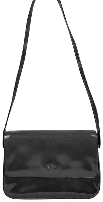 Prada Ombre Gray Black Patent Leather Shoulder Bag