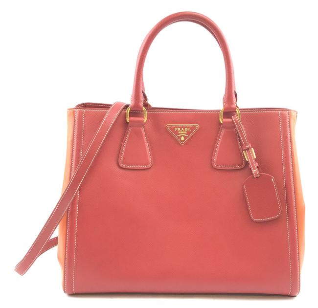Prada Open Tote Lux #30858 Red Orange Saffiano Leather Shoulder Bag