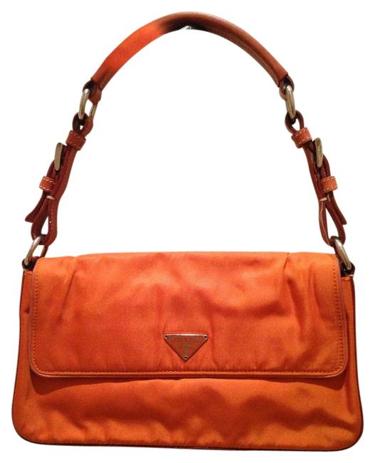 Prada Orange Nylon and Leather Shoulder Bag