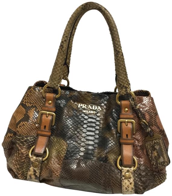 Prada Patchwork Tote Brown Snakeskin Leather Shoulder Bag
